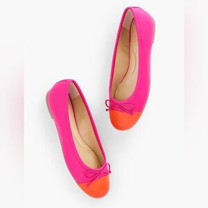 Vibrant Pink Orange Women's Flats Talbots Blair Cap Toe Nappa Ballet Flats
